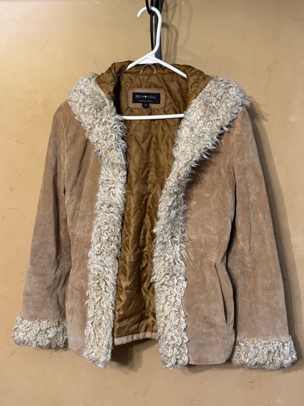 BKE Diva Beige Suede Sherpa Trim Jacket